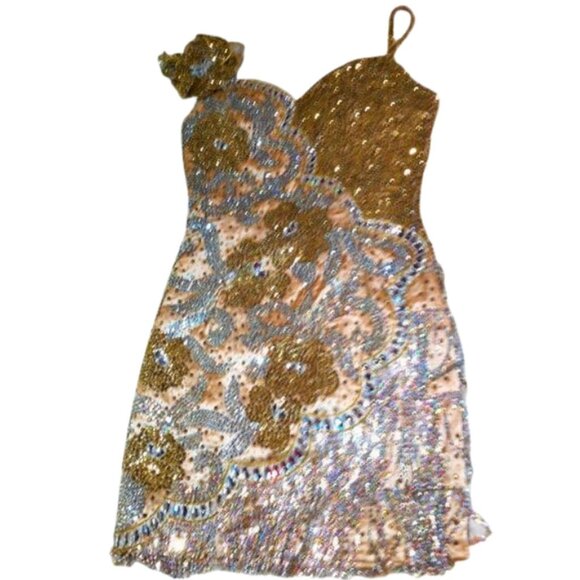 Couture Fully Beaded in Swarovski Crystals Fringes Flowers Prom Party Dress Gown - Picture 10 of 12